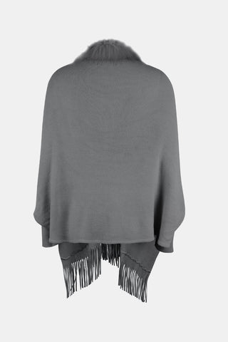 Shop Fringe Open Front Long Sleeve Poncho - High-Quality U.S. Made Women’s Fashion with Free Fast Shipping