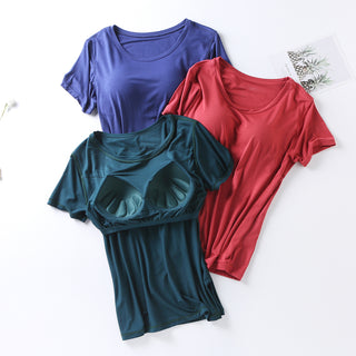 Shop Plus Size Round Neck Short Sleeve T-Shirt with Bra - High-Quality U.S. Made Women’s Fashion with Free & Fast Shipping