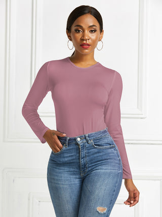 Shop Round Neck Long Sleeve Bodysuit - High-Quality U.S. Made Women’s Fashion with Free & Fast Shipping