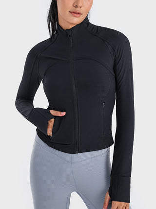 Shop Black Millennia Zip-Up Long Sleeve Sports Jacket - High-Quality U.S. Made Women’s Fashion with Free & Fast Shipping