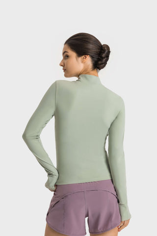 Shop Millennia Half Zip Thumbhole Sleeve Sports Top - High-Quality U.S. Made Women’s Fashion with Free & Fast Shipping