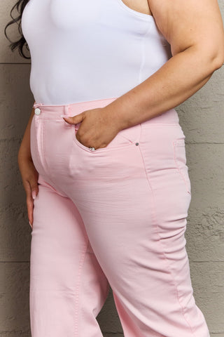 Shop RISEN Raelene Full Size High Waist Wide Leg Jeans in Light Pink - High-Quality U.S. Made Women’s Fashion with Free & Fast Shipping