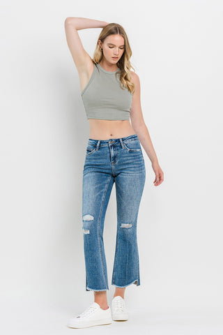 Shop Vervet by Flying Monkey Full Size Mid Rise Distressed Cropped Flare Jeans - High-Quality U.S. Made Women’s Fashion with Free & Fast Shipping