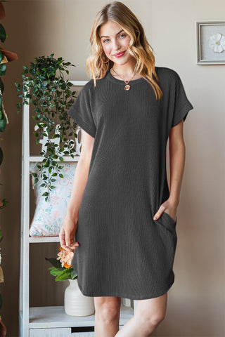 Shop Heimish Full Size Ribbed Round Neck Short Sleeve Tee Dress - High-Quality U.S. Made Women’s Fashion with Free & Fast Shipping