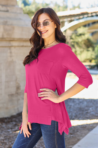 Shop Hot Pink Basic Bae Full Size Round Neck Pocketed T-Shirt - High-Quality U.S. Made Women’s Fashion with Free & Fast Shipping