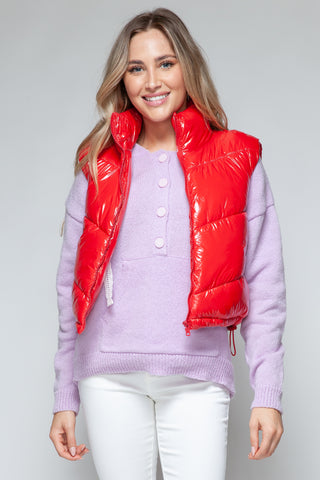 Shop Red Snobbish Zip Up Turtleneck Shiny Quilted Vest - High-Quality U.S. Made Women’s Fashion with Free & Fast Shipping