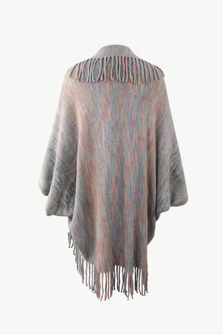 Shop Multicolored Fringe Trim Poncho - High-Quality U.S. Made Women’s Fashion with Free Fast Shipping