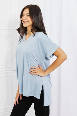 Shop Zenana Simply Comfy Full Size V-Neck Loose Fit T-Shirt in Blue - High-Quality U.S. Made Women’s Fashion with Free & Fast Shipping