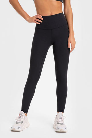 Shop Black Highly Stretchy Wide Waistband Yoga Leggings - High-Quality U.S. Made Women’s Fashion with Free & Fast Shipping