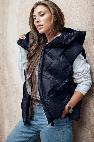 Shop Zip Up Hooded Vest Coat - High-Quality U.S. Made Women’s Fashion with Free Fast Shipping