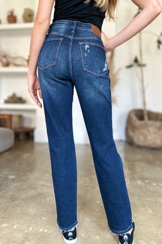 Shop Judy Blue Full Size High Waist Rigid Magic Heavy Destroy Straight Jeans - High-Quality U.S. Made Women’s Fashion with Free & Fast Shipping