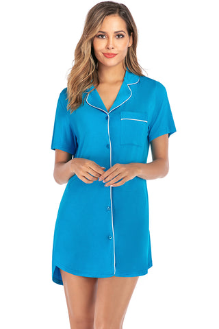 Shop Contrast Piping Pocketed Short Sleeve Lounge Dress - High-Quality U.S. Made Women’s Fashion with Free & Fast Shipping