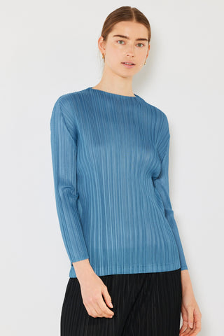 Shop Steel Blue Marina West Swim Pleated Long Sleeve Boatneck Top - High-Quality U.S. Made Women’s Fashion with Free & Fast Shipping