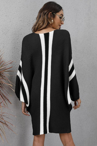 Shop Ribbed Round Neck Long Sleeve Sweater Dress - High-Quality U.S. Made Women’s Fashion with Free Fast Shipping