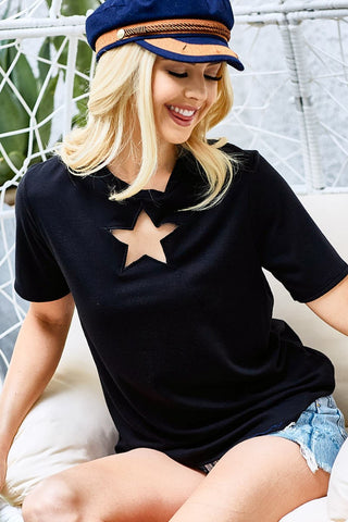 Shop BiBi Star Cutout Short Sleeve T-Shirt - High-Quality U.S. Made Women’s Fashion with Free & Fast Shipping