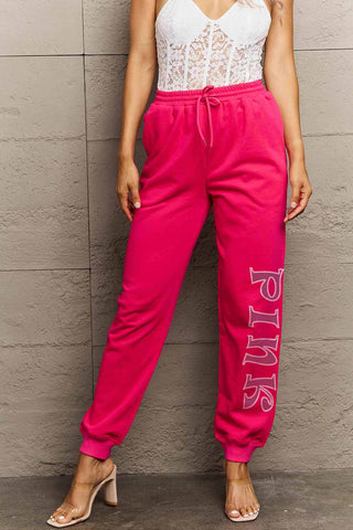 Shop Simply Love Full Size PINK Graphic Sweatpants - High-Quality U.S. Made Women’s Fashion with Free Fast Shipping