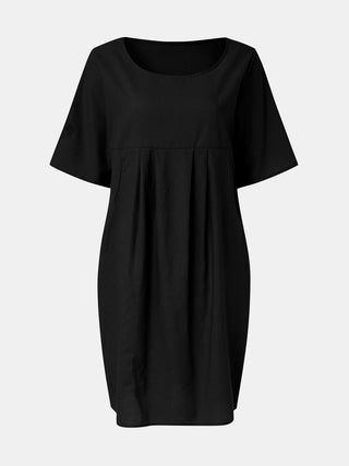 Shop Full Size Round Neck Half Sleeve Dress with Pockets - High-Quality U.S. Made Women’s Fashion with Free Fast Shipping