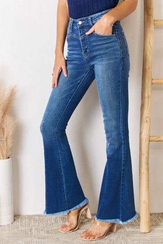 Shop Kancan High Rise Raw Hem Flare Jeans - High-Quality U.S. Made Women’s Fashion with Free & Fast Shipping