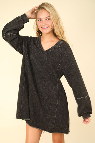 Shop VERY J Mineral Washed Oversized A-Line Mini Dress - High-Quality U.S. Made Women’s Fashion with Free & Fast Shipping