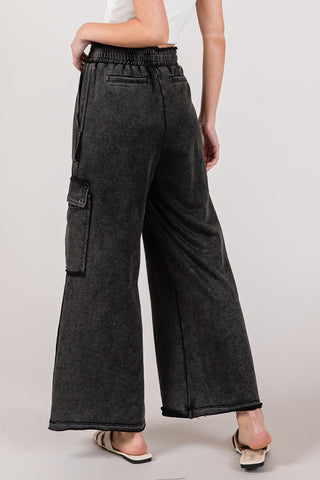 Shop SAGE + FIG Knit Terry Mineral Wash Wide Leg Pants - High-Quality U.S. Made Women’s Fashion with Free & Fast Shipping