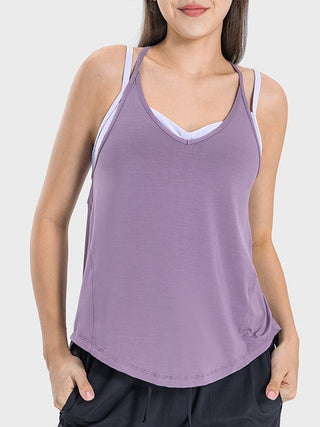 Shop Lilac Millennia Slit Spaghetti Strap Scoop Neck Active Cami - High-Quality U.S. Made Women’s Fashion with Free & Fast Shipping