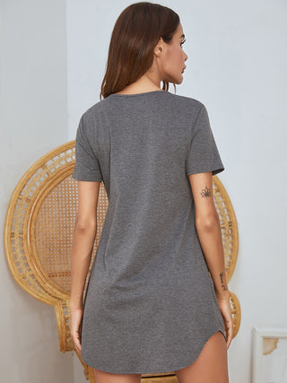 Shop V-Neck Short Sleeve Lounge Dress - High-Quality U.S. Made Women’s Fashion with Free Fast Shipping