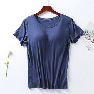 Shop Cobalt Blue Plus Size Round Neck Short Sleeve T-Shirt with Bra - High-Quality U.S. Made Women’s Fashion with Free & Fast Shipping