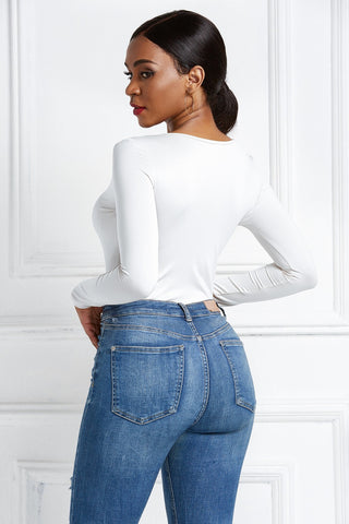 Shop Half Zip Scoop Neck Long Sleeve Bodysuit - High-Quality U.S. Made Women’s Fashion with Free & Fast Shipping