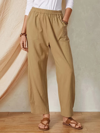 Shop Camel Full Size Elastic Waist Pants with Pockets - High-Quality U.S. Made Women’s Fashion with Free & Fast Shipping