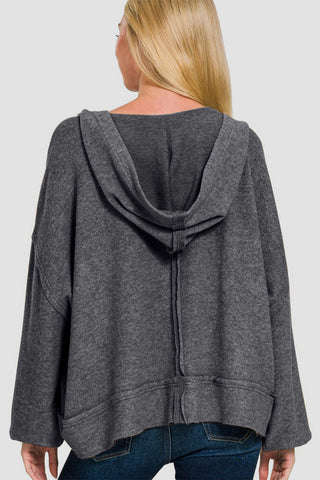 Shop Zenana Brushed Hacci Exposed Seam Hoodie - High-Quality U.S. Made Women’s Fashion with Free & Fast Shipping