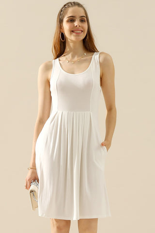 Shop WHITE Doublju Full Size Round Neck Ruched Sleeveless Dress with Pockets - High-Quality U.S. Made Women’s Fashion with Free & Fast Shipping