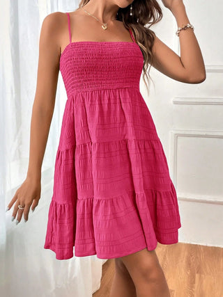 Shop Deep Rose Tiered Smocked Square Neck Cami Dress - High-Quality U.S. Made Women’s Fashion with Free & Fast Shipping