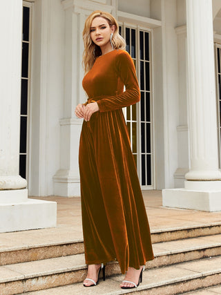 Shop Tie Front Round Neck Long Sleeve Maxi Dress - High-Quality U.S. Made Women’s Fashion with Free & Fast Shipping