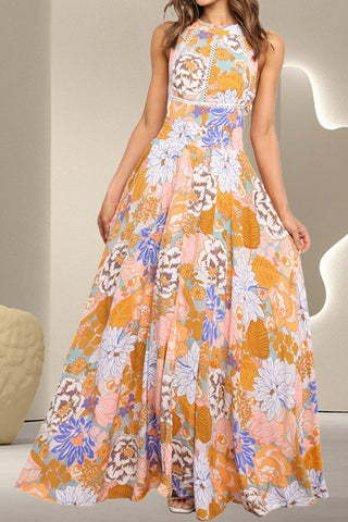 Shop Floral Tied Printed Grecian Sleeveless Maxi Dress - High-Quality U.S. Made Women’s Fashion with Free & Fast Shipping