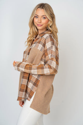 Shop White Birch Full Size Contrast Plaid Button Down Shirt - High-Quality U.S. Made Women’s Fashion with Free & Fast Shipping