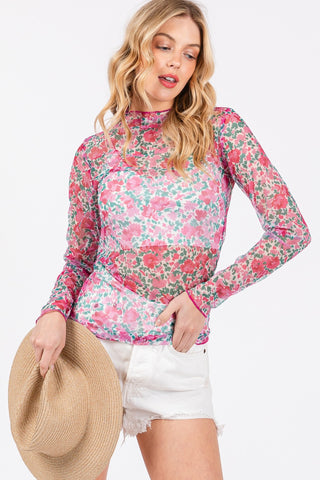 Shop SAGE + FIG Floral Mesh Long Sleeve Top - High-Quality U.S. Made Women’s Fashion with Free & Fast Shipping