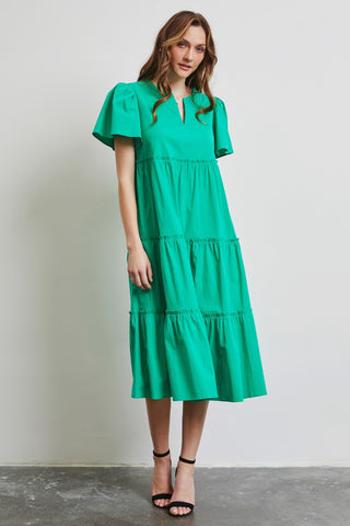 Shop HEYSON Full Size Cotton Poplin Ruffled Tiered Midi Dress - High-Quality U.S. Made Women’s Fashion with Free & Fast Shipping