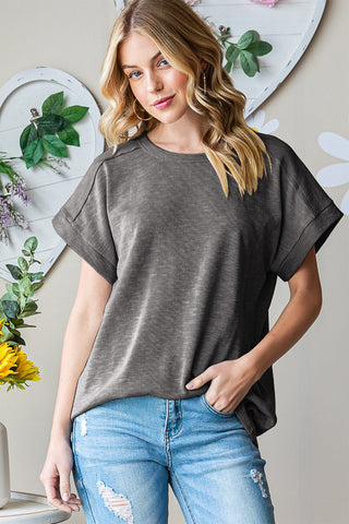 Shop Charcoal Heimish Full Size Short Sleeve Round Neck T-Shirt - High-Quality U.S. Made Women’s Fashion with Free & Fast Shipping