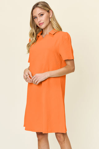 Shop Double Take Full Size Texture Collared Neck Short Sleeve Dress - High-Quality U.S. Made Women’s Fashion with Free & Fast Shipping