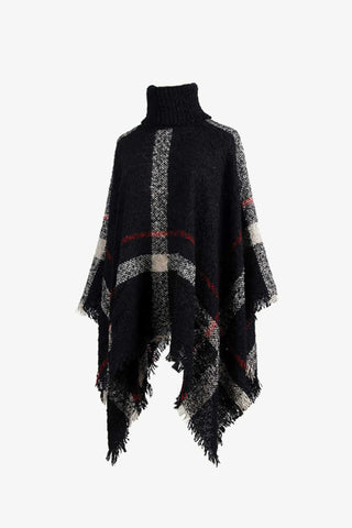 Shop Plaid Turtleneck Raw Hem Poncho - High-Quality U.S. Made Women’s Fashion with Free Fast Shipping