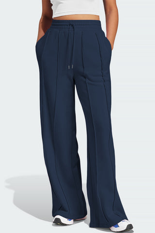 Shop Dark Navy Drawstring Wide Leg Active Pants - High-Quality U.S. Made Women’s Fashion with Free & Fast Shipping