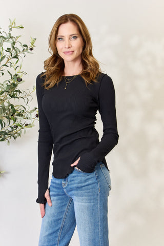 Shop Culture Code Full Size Ribbed Round Neck Long Sleeve Top - High-Quality U.S. Made Women’s Fashion with Free & Fast Shipping