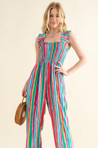 Shop And The Why Full Size Striped Smocked Sleeveless Jumpsuit - High-Quality U.S. Made Women’s Fashion with Free & Fast Shipping