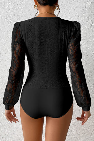 Shop Eyelet Lace Detail Bodysuit - High-Quality U.S. Made Women’s Fashion with Free & Fast Shipping