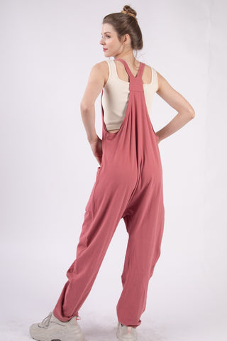 Shop VERY J Plunge Sleeveless Jumpsuit with Pockets - High-Quality U.S. Made Women’s Fashion with Free & Fast Shipping