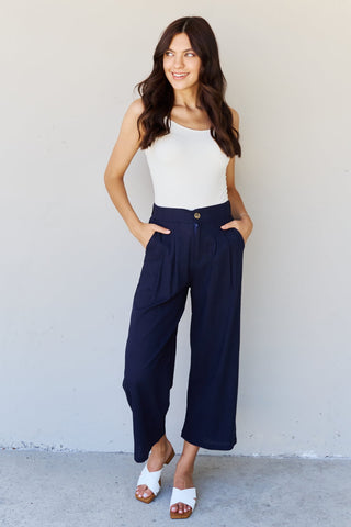 Shop And The Why In The Mix Full Size Pleated Detail Linen Pants in Dark Navy - High-Quality U.S. Made Women’s Fashion with Free & Fast Shipping