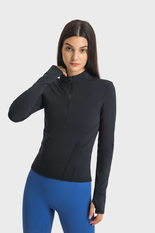 Shop Millennia Half Zip Thumbhole Sleeve Sports Top - High-Quality U.S. Made Women’s Fashion with Free & Fast Shipping