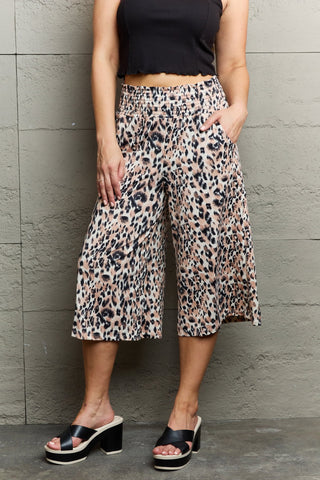 Shop Leopard Ninexis Leopard High Waist Flowy Wide Leg Pants with Pockets - High-Quality U.S. Made Women’s Fashion with Free & Fast Shipping