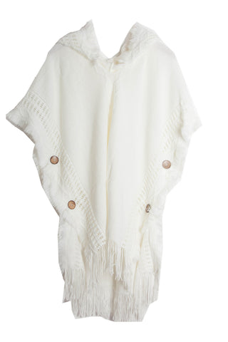 Shop Fringe Hem Hooded Poncho - High-Quality U.S. Made Women’s Fashion with Free Fast Shipping