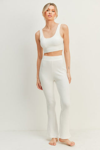 Shop White Kimberly C Waffle Tank and High Waist Flare Pants Set - High-Quality U.S. Made Women’s Fashion with Free & Fast Shipping